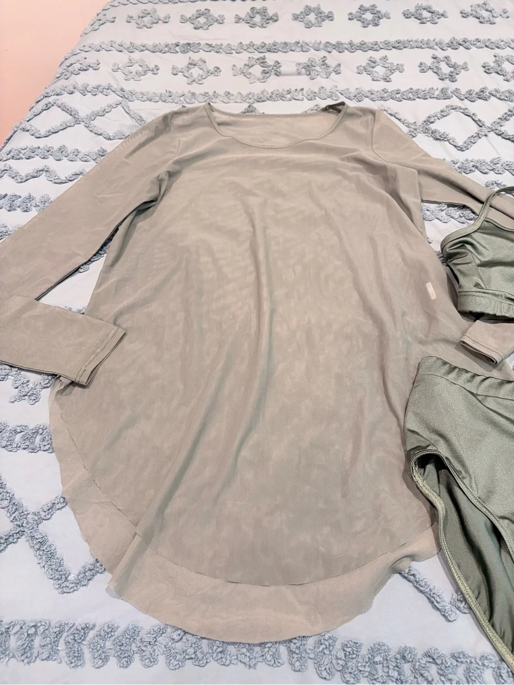 Weissman Sheer Long Sleeve Dance Tunic in Sage Green